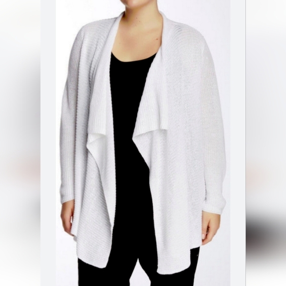 Eileen Fisher Woman Drape Front Organic Linen Cardigan White Size 1X - Picture 2 of 10